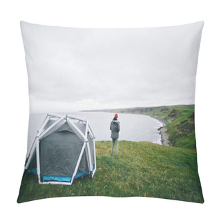 Personality  Futuristic Inflatable Tent On Edge Of Epic Cliff Pillow Covers