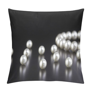Personality  White Pearls Necklace On Black  Pillow Covers