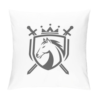 Personality  Horse Head With Two Crossed Swords,shield With Crown Logo For Uses As Heraldic Symbol Of Power, Loyalty, Security Pillow Covers