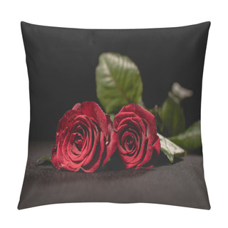 Personality  Two Red Roses On Black Background, Funeral Concept Pillow Covers
