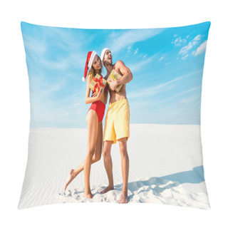 Personality  Sexy And Smiling Girlfriend And Boyfriend Holding Gifts On Beach In Maldives  Pillow Covers