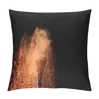 Personality  Cosmetic Brush With Orange Powder Explosion On Black Background Pillow Covers