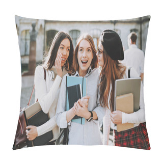 Personality  Students. Courtyard. Books. Best Friend Forever. Intelligence. Girls. Happy Together. Standing. Good Mood. University. Knowledge. Architecture. Happiness. Celebration. Campus. Friends. Happy. Pillow Covers