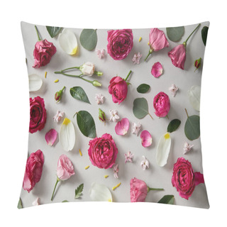 Personality  Floral Background Made Of Pink Roses, Buds, Leaves And Petals Isolated On Grey Pillow Covers