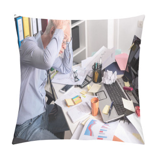 Personality  Overworked Businessman Sitting At A Messy Desk Pillow Covers