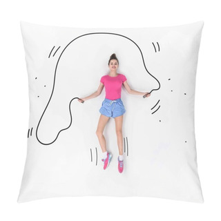 Personality  Creative Hand Drawn Collage With Jumping With Rope Pillow Covers