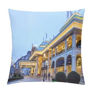 Personality  Sochi, Russia - January 4, 2018: Sochi Casino And Resort Is New Modern Building With Exterior Decor In Gorky Gorod Mountain Ski Resort And Popular Gambling Destination. Illuminated Winter Evening View Pillow Covers
