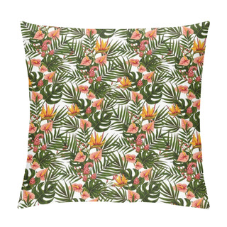 Personality  Seamless Pattern Of Gouache-painted Leaves Of Hawaiian Herbs And Trees. Trending Botanical Background With Tropical Plants Pillow Covers