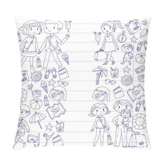 Personality  Family With Children Travel Mother, Father, Sister, Brother. Boys And Girls. Kindergarten, Preschool Children. School Kids. Adventure, Exploration And Family Vacation Or Holidays Beach, Diving Pillow Covers