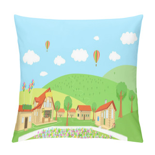 Personality  Vector Country Landscape With Villages. Summer Illustration Pillow Covers