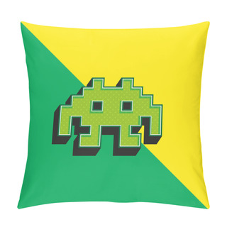 Personality  Alien Space Character Of Pixels For A Game Green And Yellow Modern 3d Vector Icon Logo Pillow Covers
