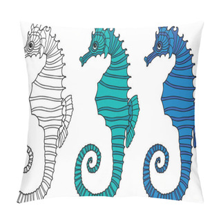 Personality  Vector Image Of Decorative Sea Horses Pillow Covers