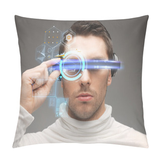 Personality  Man In Futuristic Glasses Pillow Covers