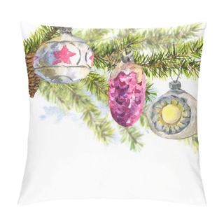 Personality  Christmas Watercolor Card With Sprig Of Fir Trees Pillow Covers