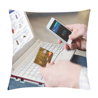 Personality  Person Shopping Making Mobile Payment With Telephone Pillow Covers