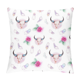Personality  Watercolor Bull Skull Pillow Covers