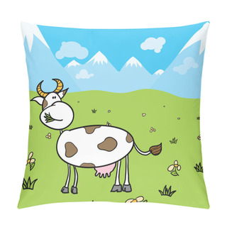 Personality  Smiling Beautiful Cow Eating A Grass On An Alpine Pasture Pillow Covers