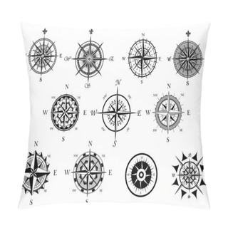 Personality  Nautical Wind Rose And Compass Icons Set  Pillow Covers