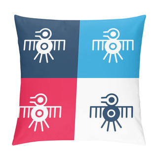 Personality  Bird Old Indian Design Of Thin Lines Blue And Red Four Color Minimal Icon Set Pillow Covers