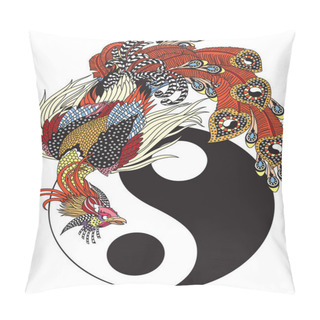 Personality  Chinese Phoenix Or Feng Huang Magical Bird And Yin Yang Symbol Of Harmony. Magic Bird Is One Of The Celestial Feng Shui Animals. Isolated Vector Illustration Pillow Covers