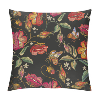 Personality  Embroidery Butterfly And Poppies Seamless Pattern Pillow Covers