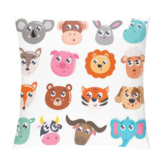 Personality  Big Set Of Cute Cartoon Animals. Vector Illustration. Pillow Covers
