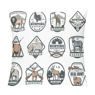 Personality  Hunting Sport Or Safari Adventure Icons, Vector Pillow Covers