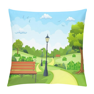 Personality  Bench With Tree And Lantern In The Park. Pillow Covers