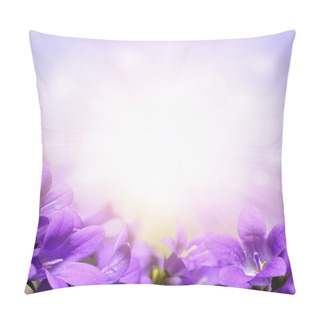 Personality  Purple Campanula Spring Flowers Background Pillow Covers