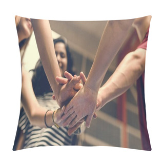 Personality  Group Of Teenager Friends On A Basketball Court Teamwork And Togetherness Concept Pillow Covers