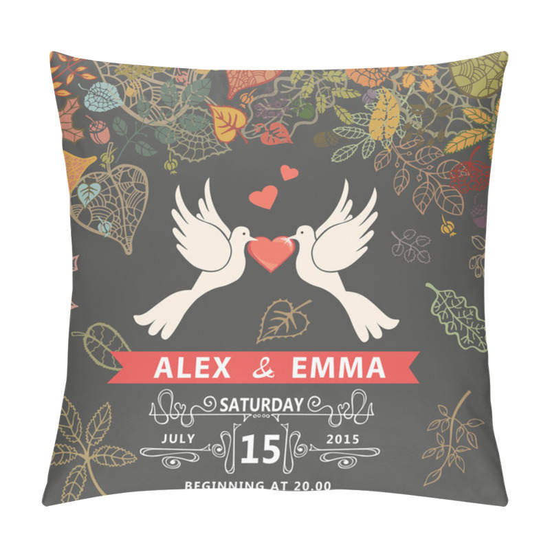 Personality  Wedding Invitation With Pigeons ,autumn Leaves Pillow Covers
