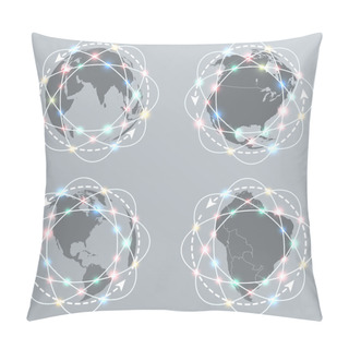 Personality  Global Connections Network. Earth Icons Set Pillow Covers