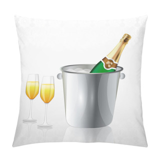 Personality  Full Glasses And A Bottle Of Champagne In A Bucket With Ice Pillow Covers