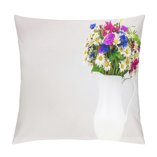 Personality  Wildflowers In White Ceramic Jug. Pillow Covers