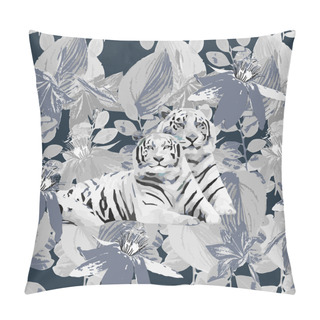 Personality  White Tigers And Flowers Pillow Covers