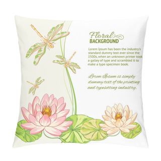 Personality  Watercolor Label Of Lotus And Dragonfly. Pillow Covers