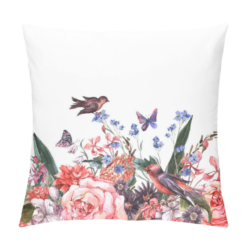 Personality  Floral seamless watercolor border with roses pillow covers