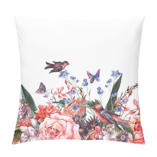 Personality  Floral Seamless Watercolor Border With Roses Pillow Covers