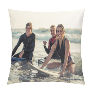 Personality  Group Of Surfers Sitting On Boards Pillow Covers