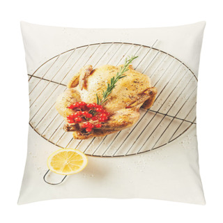 Personality  Top View Of Fried Chicken, Rosemary And Berries On Metal Grille With Lemon Pillow Covers