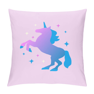 Personality  Vector Illustration With Unicorn Rearing Up Silhouette. Cartoon Magic Illustration Pillow Covers