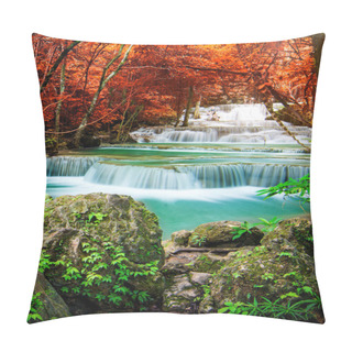 Personality  Amazing In Nature, Beautiful Waterfall At Colorful Autumn Forest In Fall Season  Pillow Covers