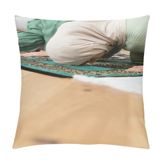 Personality  Arabian Mother And Daughter Bending While Praying On Rugs At Home  Pillow Covers