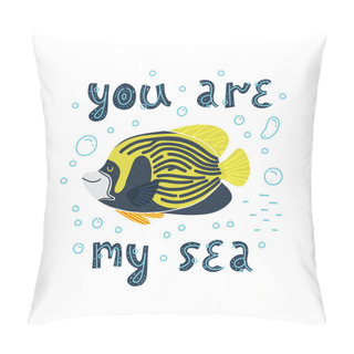 Personality  Cute Illustration Of A Marine Fish Emperor Angel Fish. Vector. Pillow Covers