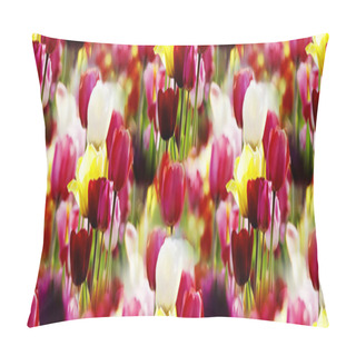 Personality  Panorama Of Multicolor Tulips Pillow Covers