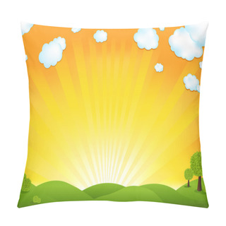 Personality  Green Field And Sunrise Sky Pillow Covers