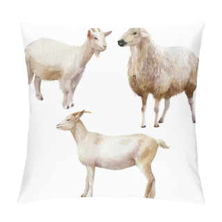 Personality  Watercolor Illustration, Set. Farm Animals Sheep Goats Pillow Covers