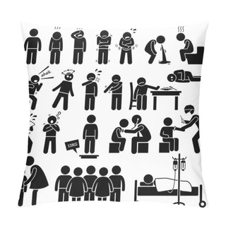 Personality  Children Sick Sickness Ill Illness Disease Flu Problem Health Stick Figure Pictogram Icons Pillow Covers