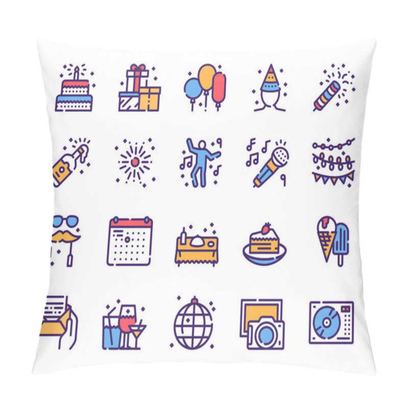 Personality  Birthday items color linear icons set pillow covers