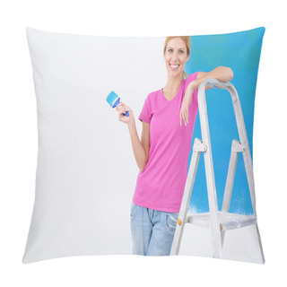 Personality  Happy Smiling Woman Painting Interior Of House Pillow Covers
